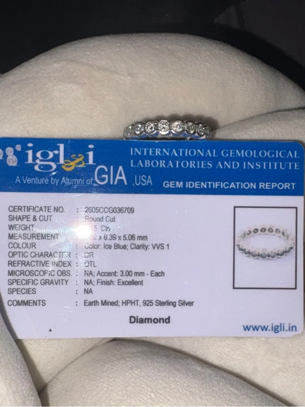 Natural 2Ct Ice Blue Diamond Eternity Ring